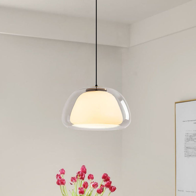 Suspension lumineuse moderne minimaliste ovale en aluminium et verre à 1 lumière pour salon 