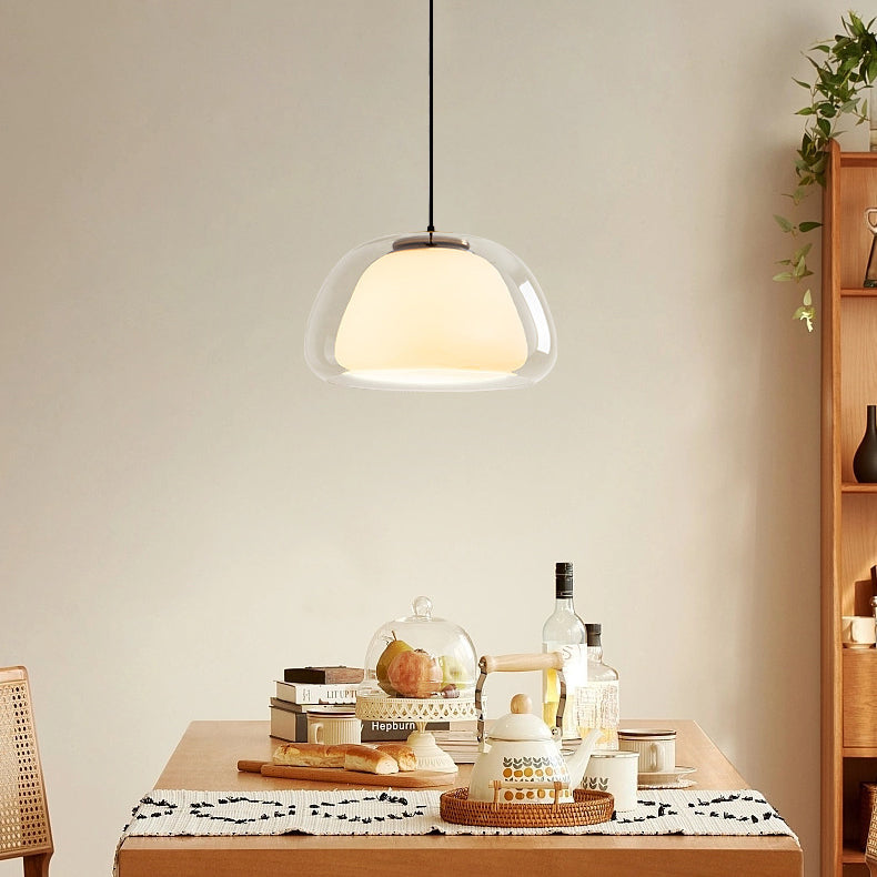 Suspension lumineuse moderne minimaliste ovale en aluminium et verre à 1 lumière pour salon 