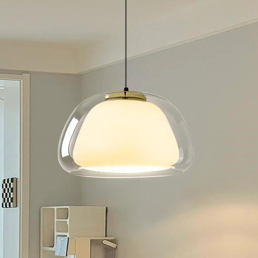 Suspension lumineuse moderne minimaliste ovale en aluminium et verre à 1 lumière pour salon 
