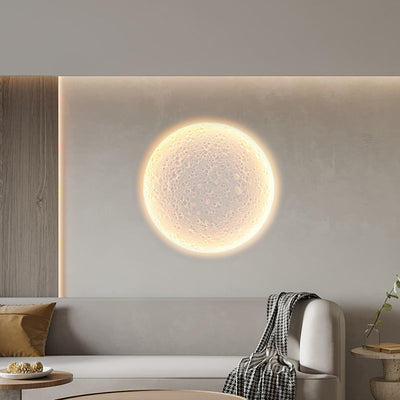 Modern Minimalist Round Moon Iron Plaster LED Wall Sconce Lamp For Living Room