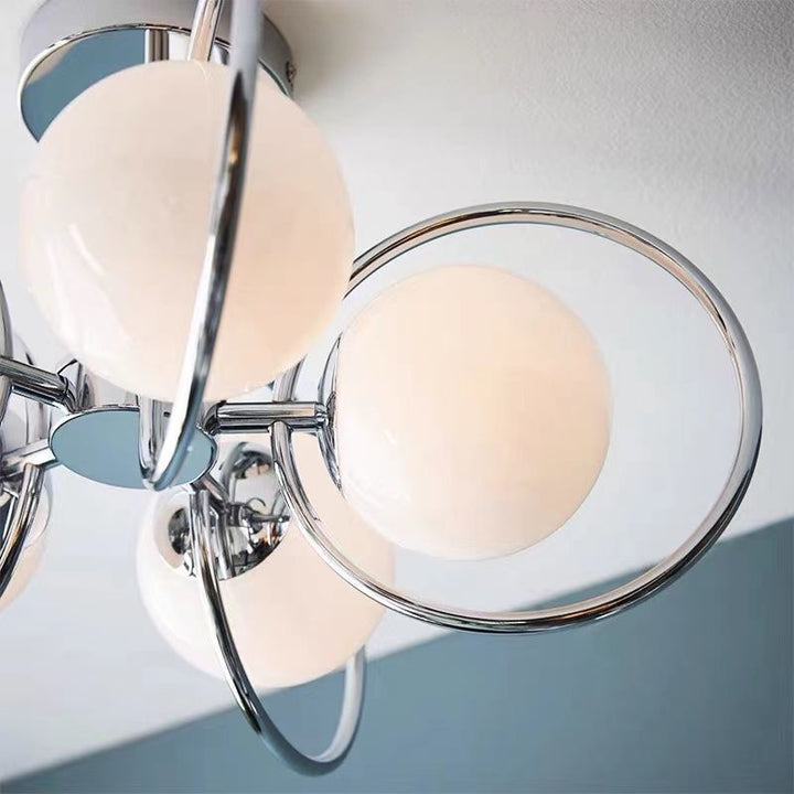 Zeitgenössischer nordischer Kreis-Kugel-Eisen-Glasschirm 3/5 Licht-Kronleuchter für Wohnzimmer 