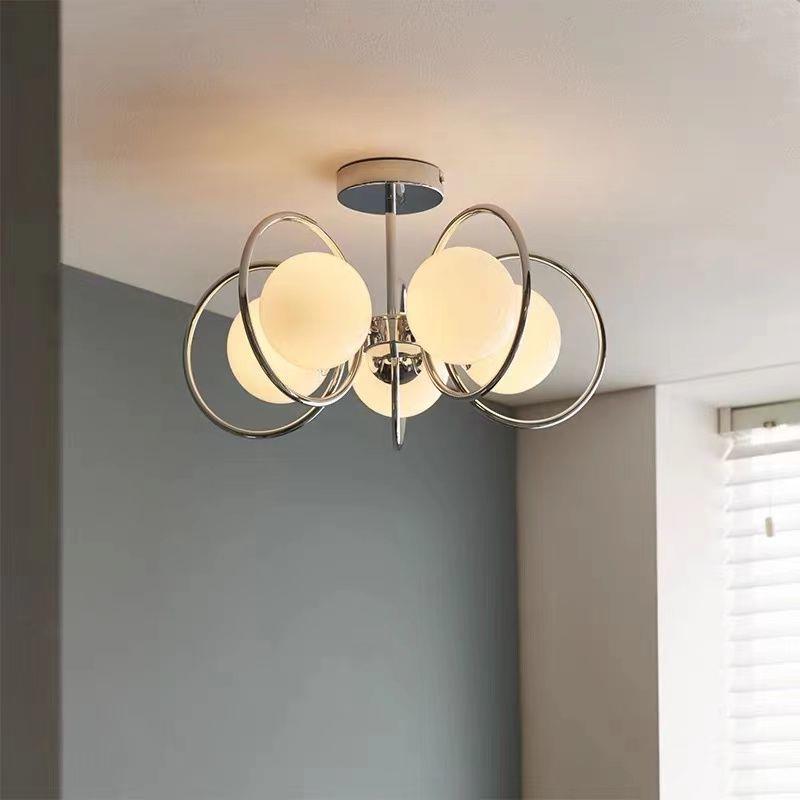 Zeitgenössischer nordischer Kreis-Kugel-Eisen-Glasschirm 3/5 Licht-Kronleuchter für Wohnzimmer 