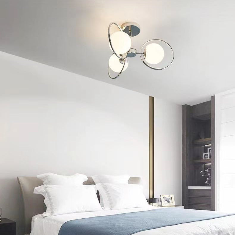 Zeitgenössischer nordischer Kreis-Kugel-Eisen-Glasschirm 3/5 Licht-Kronleuchter für Wohnzimmer 
