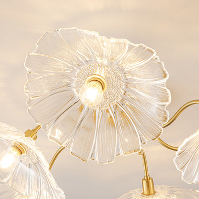 Moderne Minimaliste Branche Fleur Cadre en Cuivre Abat-jour en Verre 3/5/6 Lumière Plafonnier Semi-Encastré Pour Salon 