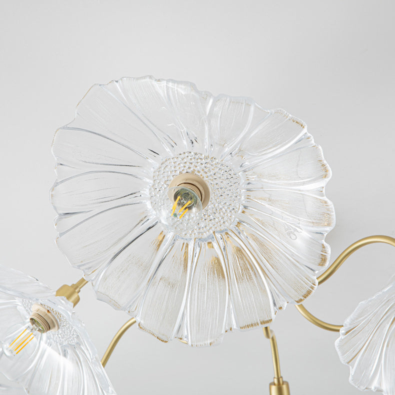 Moderne Minimaliste Branche Fleur Cadre en Cuivre Abat-jour en Verre 3/5/6 Lumière Plafonnier Semi-Encastré Pour Salon 