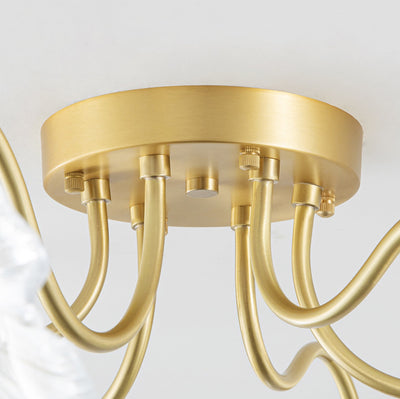 Moderne Minimaliste Branche Fleur Cadre en Cuivre Abat-jour en Verre 3/5/6 Lumière Plafonnier Semi-Encastré Pour Salon 