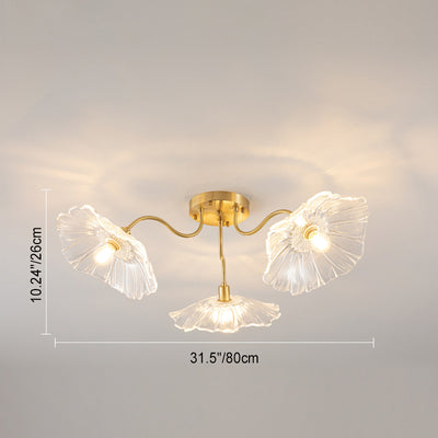 Moderne Minimaliste Branche Fleur Cadre en Cuivre Abat-jour en Verre 3/5/6 Lumière Plafonnier Semi-Encastré Pour Salon 