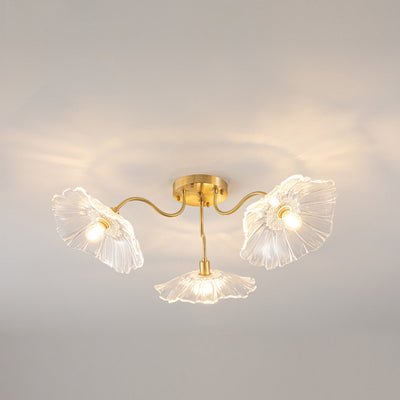 Moderne Minimaliste Branche Fleur Cadre en Cuivre Abat-jour en Verre 3/5/6 Lumière Plafonnier Semi-Encastré Pour Salon 
