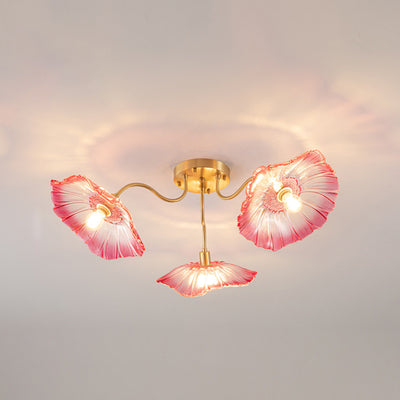 Moderne Minimaliste Branche Fleur Cadre en Cuivre Abat-jour en Verre 3/5/6 Lumière Plafonnier Semi-Encastré Pour Salon 