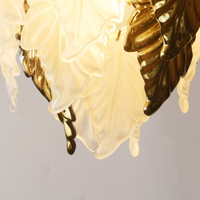 Traditioneller französischer runder Kronleuchter in Blattform mit Glasschirm aus Eisen, 3/6/9/12 Lichter für Wohnzimmer 