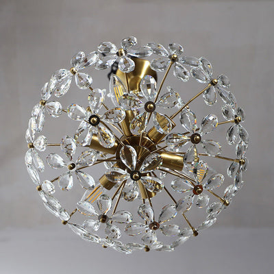 Tradicional lámpara de araña de cobre con flores de cristal redondas francesas de 6/8 luces para sala de estar 