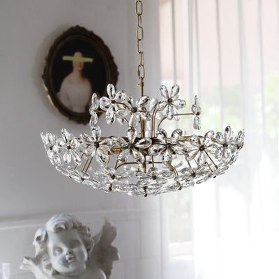 Tradicional lámpara de araña de cobre con flores de cristal redondas francesas de 6/8 luces para sala de estar 