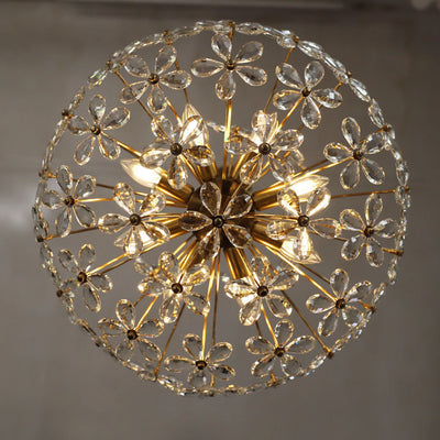 Tradicional lámpara de araña de cobre con flores de cristal redondas francesas de 6/8 luces para sala de estar 