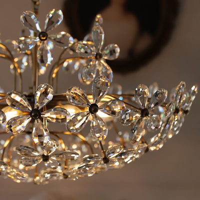 Tradicional lámpara de araña de cobre con flores de cristal redondas francesas de 6/8 luces para sala de estar 
