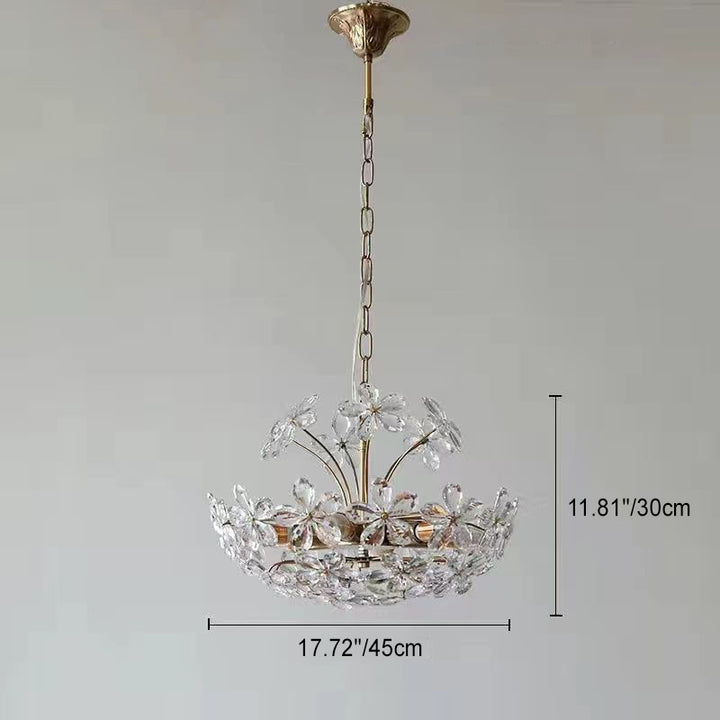 Lustre traditionnel français en cuivre avec fleurs en cristal rond, 6/8 lumières pour le salon 