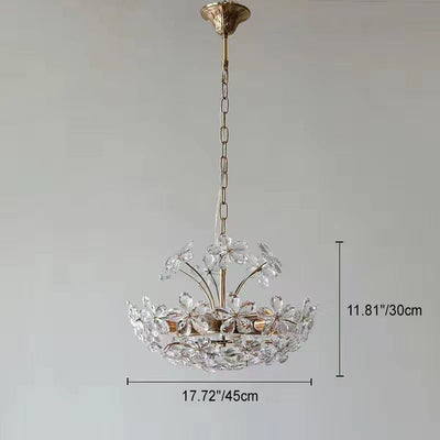 Tradicional lámpara de araña de cobre con flores de cristal redondas francesas de 6/8 luces para sala de estar 