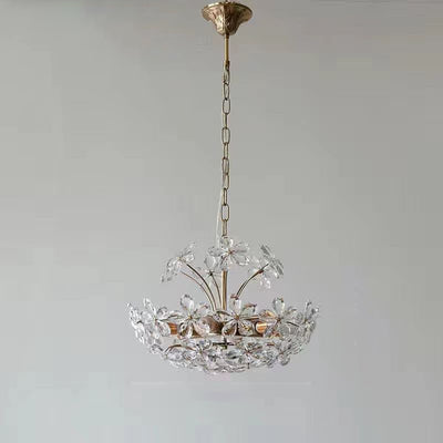 Tradicional lámpara de araña de cobre con flores de cristal redondas francesas de 6/8 luces para sala de estar 