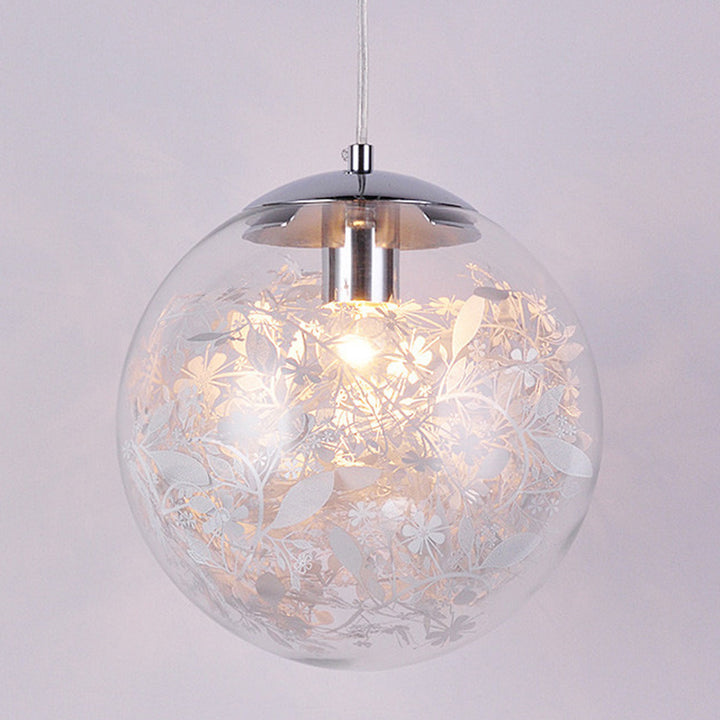 Contemporary Nordic Orb Snowflake Leaf Glass Shade Iron 1-Light Pendant Light For Living Room