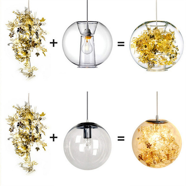 Contemporary Nordic Orb Snowflake Leaf Glass Shade Iron 1-Light Pendant Light For Living Room