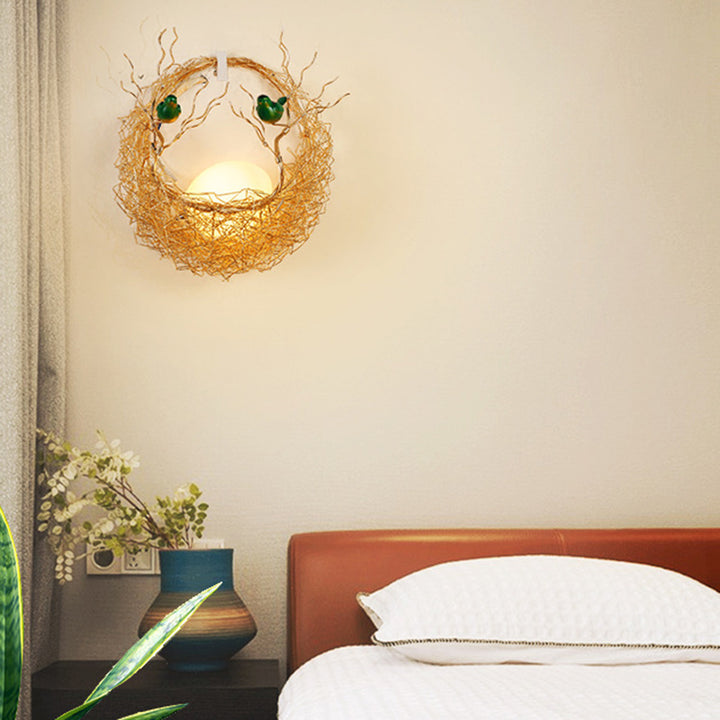 Lampe murale 1 lumière en verre matériel aluminium contemporain créatif nid d'oiseau rond pour salon 