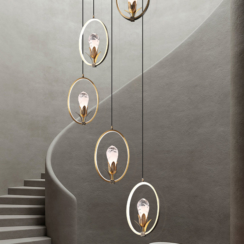 Traditionelle chinesische Kreis unregelmäßige Kristall Pod Kupfer Silikon Kristall Glas LED Pendelleuchte für Wohnzimmer 