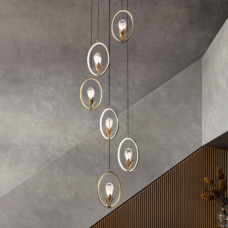 Traditionelle chinesische Kreis unregelmäßige Kristall Pod Kupfer Silikon Kristall Glas LED Pendelleuchte für Wohnzimmer 