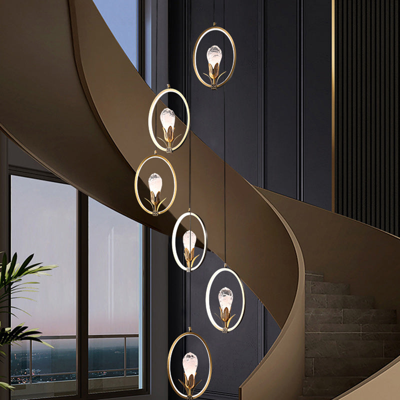 Traditionelle chinesische Kreis unregelmäßige Kristall Pod Kupfer Silikon Kristall Glas LED Pendelleuchte für Wohnzimmer 