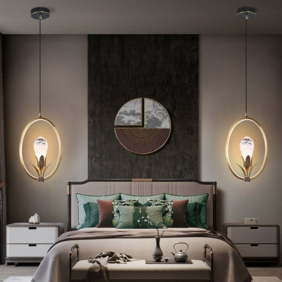 Traditionelle chinesische Kreis unregelmäßige Kristall Pod Kupfer Silikon Kristall Glas LED Pendelleuchte für Wohnzimmer 