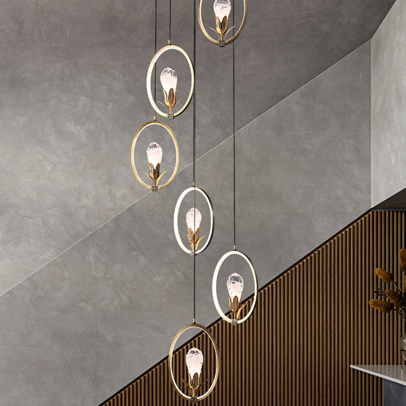 Traditionelle chinesische Kreis unregelmäßige Kristall Pod Kupfer Silikon Kristall Glas LED Pendelleuchte für Wohnzimmer 