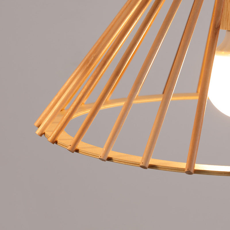 Lámpara colgante de 1 luz de madera trapezoidal redonda tradicional japonesa con huecos para sala de estar 