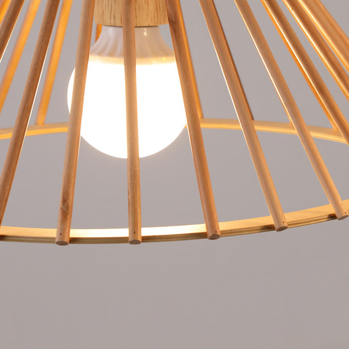 Lámpara colgante de 1 luz de madera trapezoidal redonda tradicional japonesa con huecos para sala de estar 