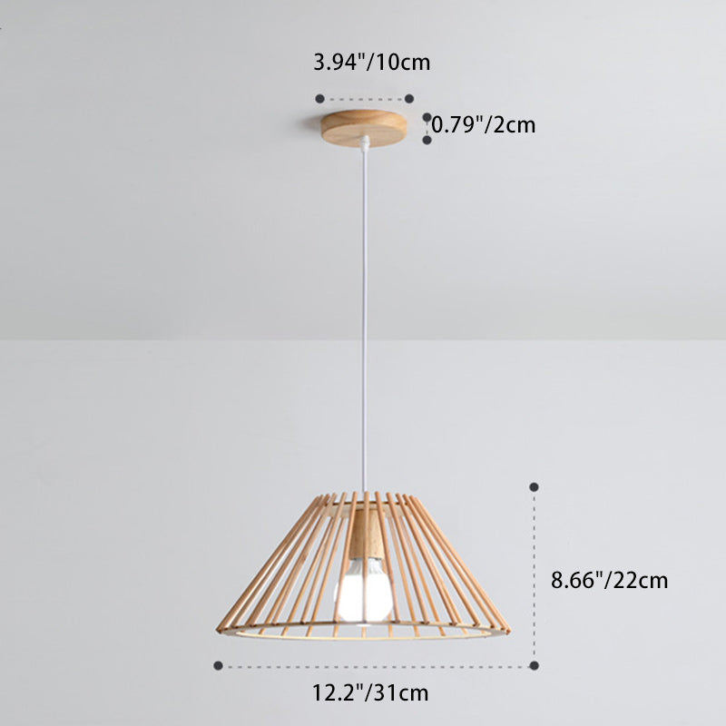 Lámpara colgante de 1 luz de madera trapezoidal redonda tradicional japonesa con huecos para sala de estar 
