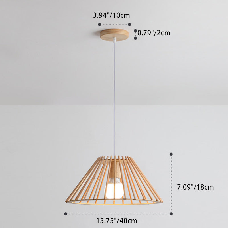 Lámpara colgante de 1 luz de madera trapezoidal redonda tradicional japonesa con huecos para sala de estar 