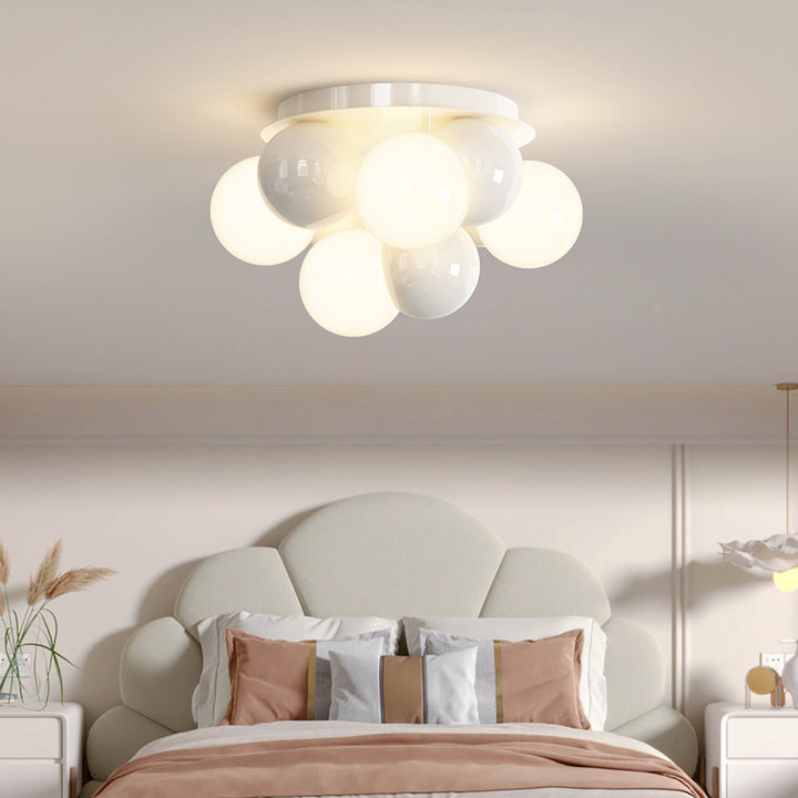 Modern Minimalist Cream Orb Iron 5-Light Semi-Flush Mount Ceiling Light For Bedroom