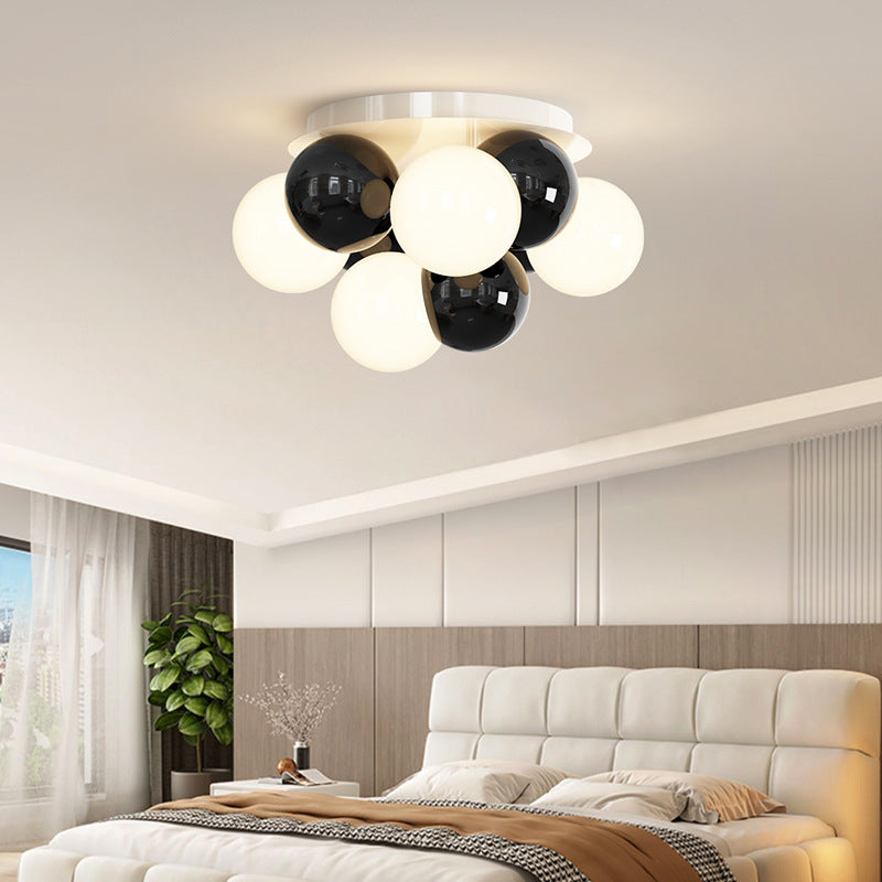 Modern Minimalist Cream Orb Iron 5-Light Semi-Flush Mount Ceiling Light For Bedroom