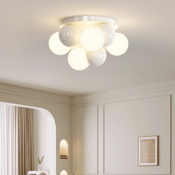 Modern Minimalist Cream Orb Iron 5-Light Semi-Flush Mount Ceiling Light For Bedroom