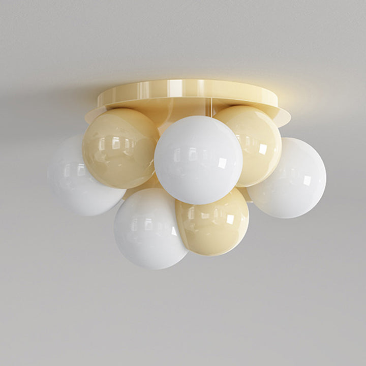 Modern Minimalist Cream Orb Iron 5-Light Semi-Flush Mount Ceiling Light For Bedroom