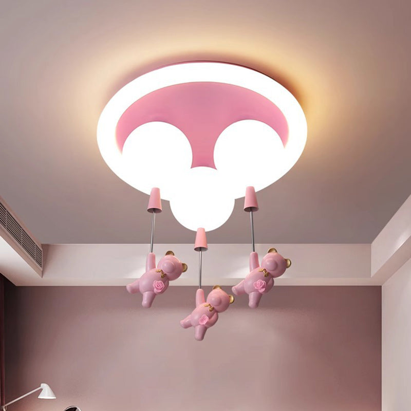 Luz de techo empotrada LED de hierro, resina y plástico con forma de oso redondo para niños creativos contemporáneos para dormitorio 