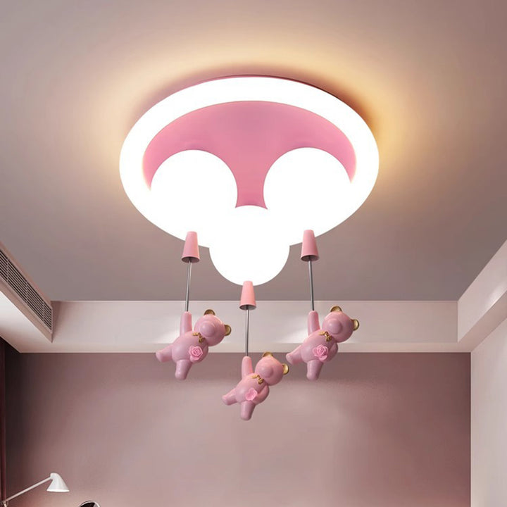 Contemporary Creative Kids Round Orb Bear Iron Resin Plastic LED Flush BulbSquare