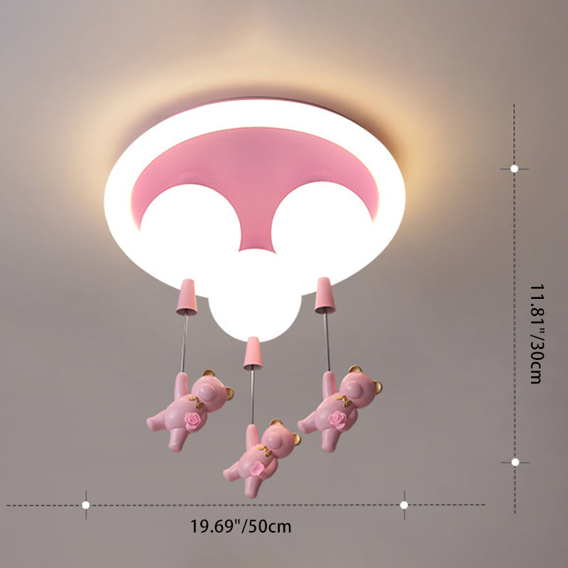 Luz de techo empotrada LED de hierro, resina y plástico con forma de oso redondo para niños creativos contemporáneos para dormitorio 