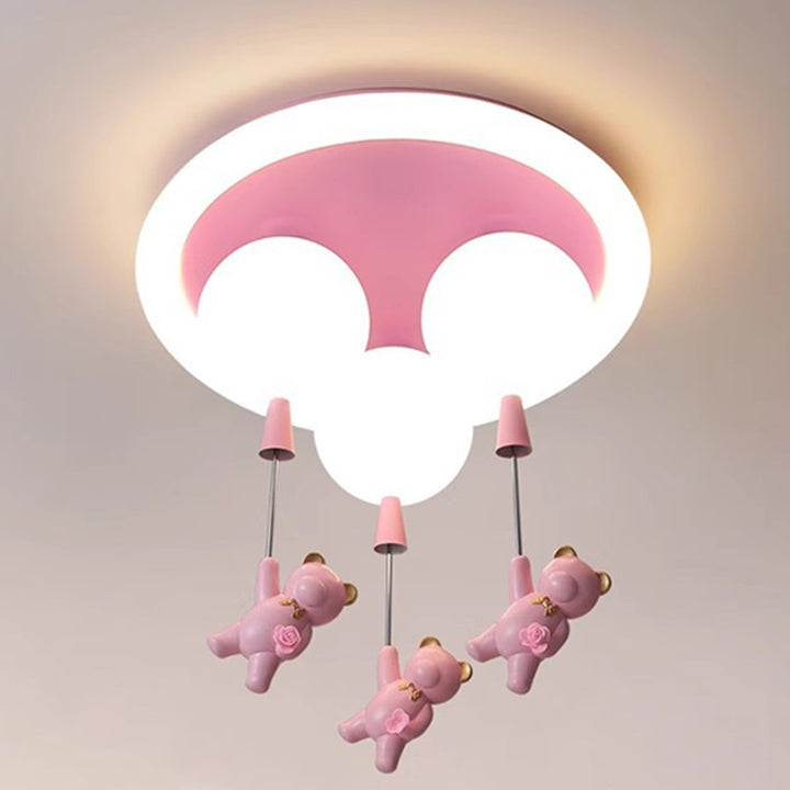 Luz de techo empotrada LED de hierro, resina y plástico con forma de oso redondo para niños creativos contemporáneos para dormitorio 