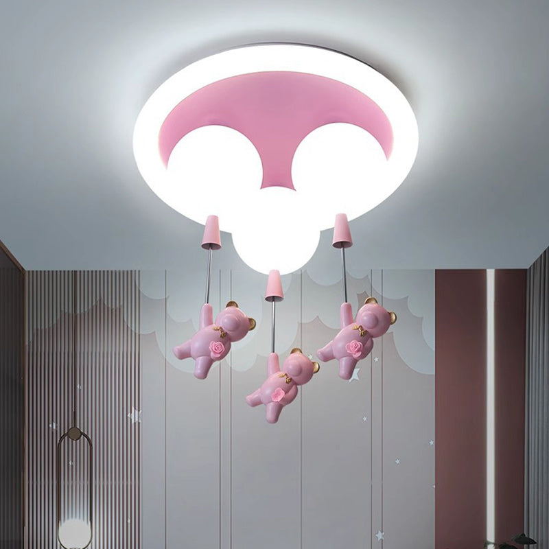 Luz de techo empotrada LED de hierro, resina y plástico con forma de oso redondo para niños creativos contemporáneos para dormitorio 