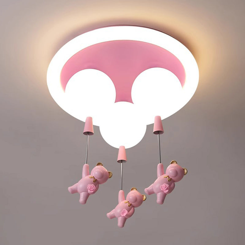 Luz de techo empotrada LED de hierro, resina y plástico con forma de oso redondo para niños creativos contemporáneos para dormitorio 