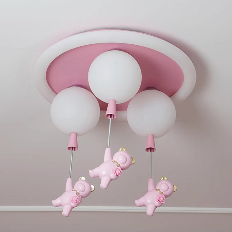 Luz de techo empotrada LED de hierro, resina y plástico con forma de oso redondo para niños creativos contemporáneos para dormitorio 