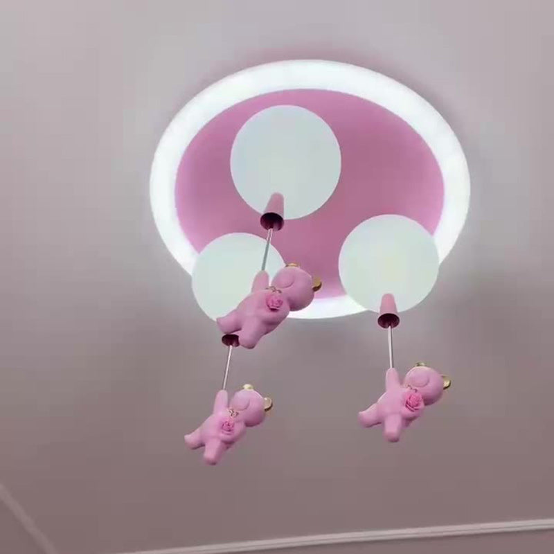 Luz de techo empotrada LED de hierro, resina y plástico con forma de oso redondo para niños creativos contemporáneos para dormitorio 