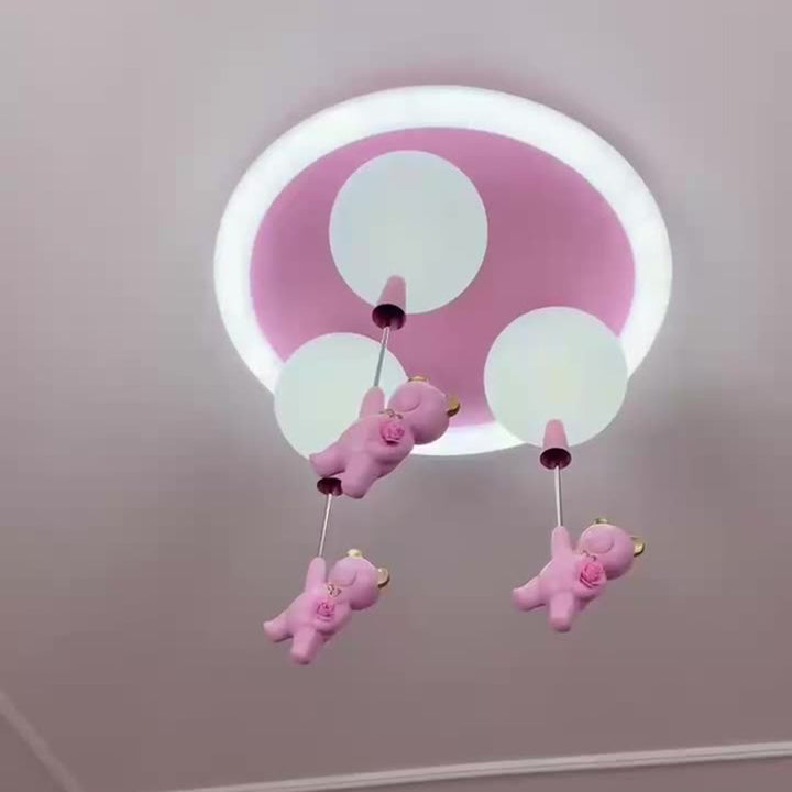 Luz de techo empotrada LED de hierro, resina y plástico con forma de oso redondo para niños creativos contemporáneos para dormitorio 