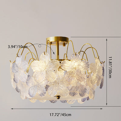 Plafonnier semi-encastré contemporain en fer et verre rond avec fleurs créatives 5/6 lumières pour salon 