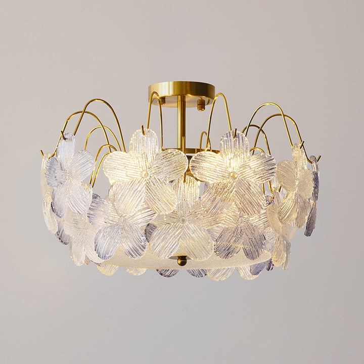 Contemporary Creative Flower Round Iron Glass 5/6 Light Semi-Flush Mount Ceiling Light For Living Room
