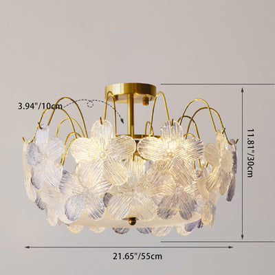 Plafonnier semi-encastré contemporain en fer et verre rond avec fleurs créatives 5/6 lumières pour salon 