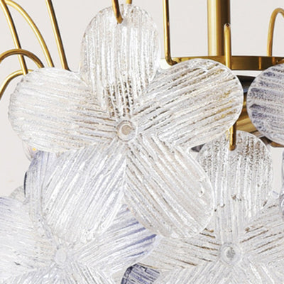 Plafonnier semi-encastré contemporain en fer et verre rond avec fleurs créatives 5/6 lumières pour salon 